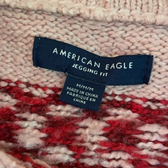 American Eagle Oversized Fair Isle Sweater | Blush Pink Burgundy Nordic Knit M - Picture 8 of 10